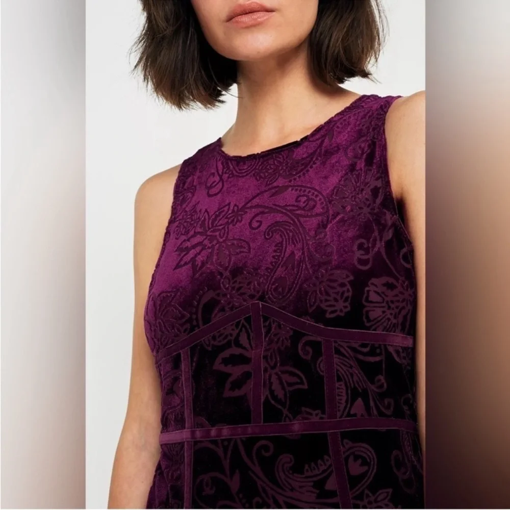 Free People Burnout Babe Velvet Floral Sleeveless Bodycon Mini Dress Rio Vino M